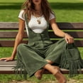 thumbnail image 2 of YueHuiYing Women's Vintage Faux Suede Fringe Wide-Leg Suspender Pants with Button Pockets Solid Color Jumpsuit Green XL, 2 of 9
