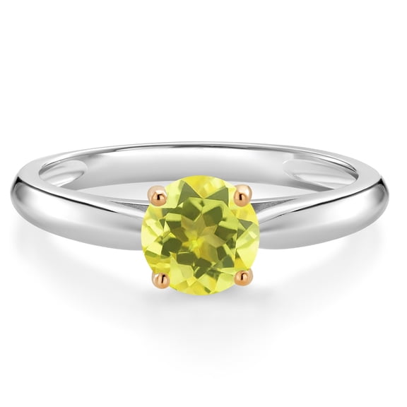 Gem Stone King 1.00 Ct Round Canary Mystic Topaz 10K White and Yellow Gold Solitaire Engagement Ring (Size 8)