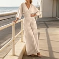 thumbnail image 3 of Edvintorg Women Jumpsuit Lightweight 3/4 Sleeve V Neck Casual Flowy Romper with Wide Leg Pant One Piece Womens Trendy Clothes S-2XL Beige, 3 of 7