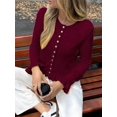 thumbnail image 5 of Womens Button Down Cardigan Sweaters Light-Weight Long Sleeve Crew Neck Summer Knit Open Front Tops Wine Red L, 5 of 7