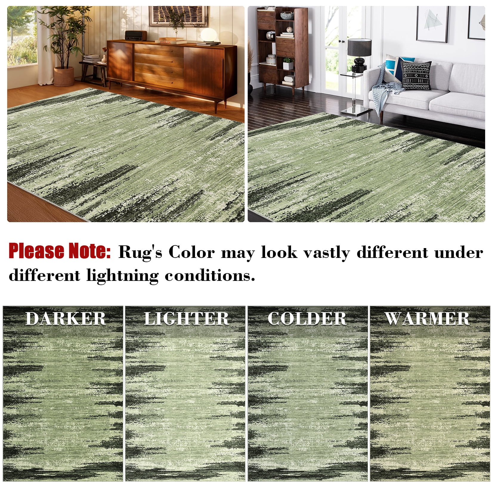 Hasoo 5' x 7' Area Rug for Living Room Border Modern Rug Non Slip Abstract Bedroom Carpet, Green