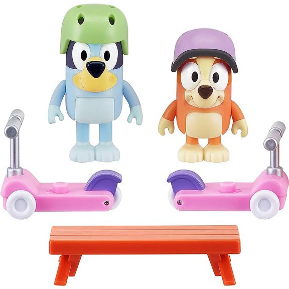 Bluey Dog Vehicle 2-Pack, 2.5-3" Bluey & Bingo Articulated Figures - Scooter Time