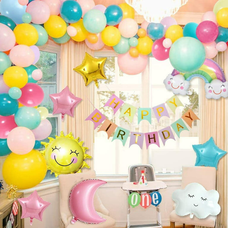 Pastel Balloons Cloud Party Decorations for Girl Garland Arch Kit with Sun  Rainbow Moon Foil Balloons Macaron Themed Party Supplies Baby Shower Gender
