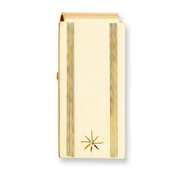 Gold-plated Star Cut .001ct Diamond Hinged Money Clip