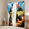 thumbnail image 3 of Castle Fairy Graffiti Monster Truck Black Out Curtains for Kids, Checkered Race Flag Curtains Pack of 2 (42x63 Each) for Nursery, orange green, 3 of 6