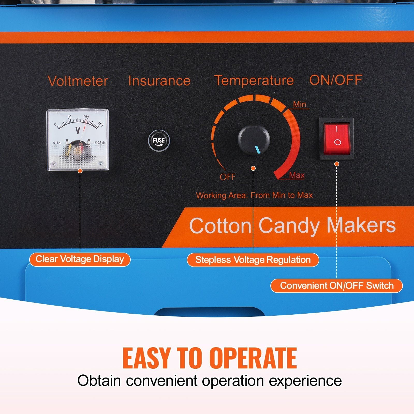 Cotton Candy Machine Commercial, 1000W Electric Candy Floss Maker with Cart, Stainless Steel Bowl, Sugar Scoop, Blue - for Parties & Events