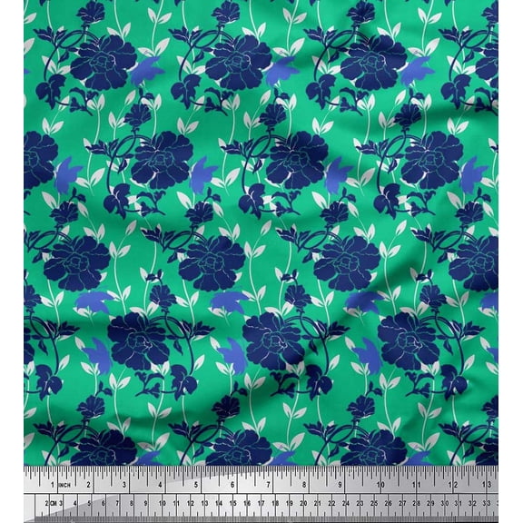 Soimoi Green Cotton Duck Fabric Leaves,Insect & Floral Artistic Print Fabric by The Yard 42 Inch Wide