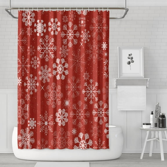 Holiday Spirit with our Christmas Shower Curtain: 72x72 Polyester Fabric Curtain Adorned with Xmas Snowflakes and Pine Trees - Waterproof, Washable with 12 Hooks Included