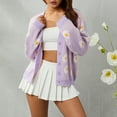 thumbnail image 3 of Women´s Button Down Sweater, Casual Long Sleeve V Neck Floral Print Loose Knit Cardigan Coat, 3 of 10