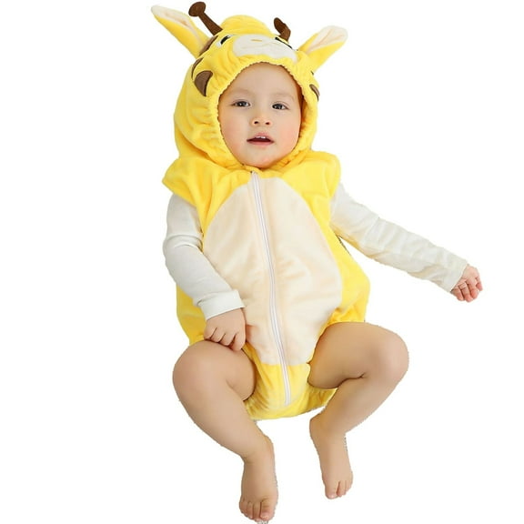 TOOYOU Boys Romper Unisex Baby Animal Clothing Winter Autumn Flannel Hooded Stage Performance Dress Up Jumpsuit Lightweight Playsuit Bodysuits For Toddler ,Size 6-12 Months Gold