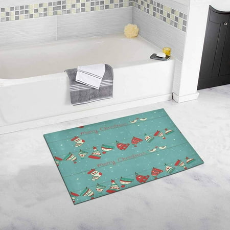 Turquoise Bird - CADecor Christmas with Birds, Socks and Hats On The Turquoise with Snowfall Bath Mat Soft Bathroom Rugs Doormat 30x18 inches