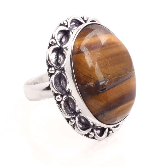 Silver Plated Adjustable Ring Jewelry For Womens - Tiger Eye Gemstone Handmade Ring - Fashion Jewelry Gift For Her - Bohemian style Statement Ring For Women - R-969