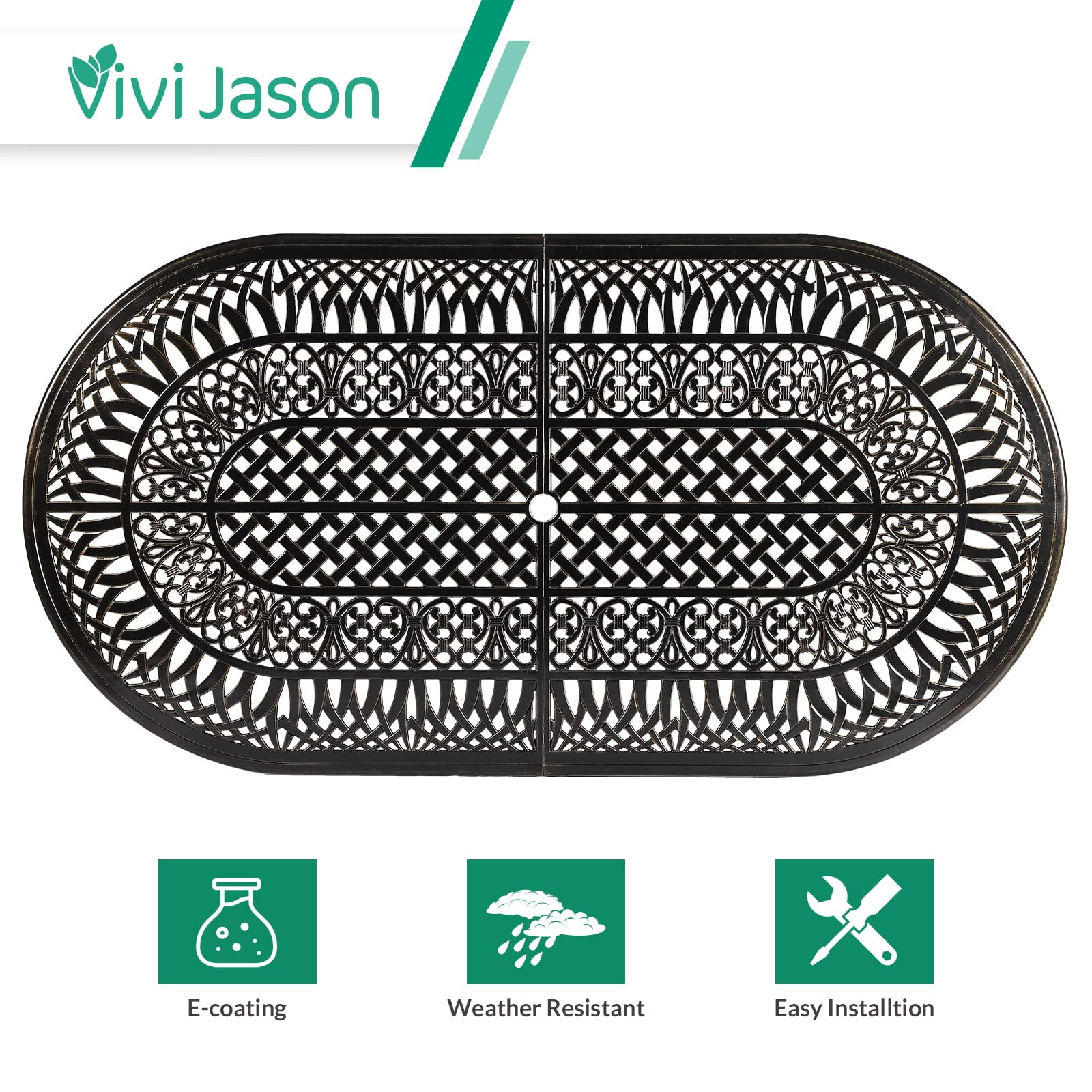 VIVIJASON 9-Piece Outdoor Furniture Dining Set, All-Weather Cast Aluminum Patio Conversation Set, Include 6 Stationary Chairs, 2 Swivel Dining Chairs and an Oval Table with Umbrella Hole