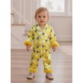 thumbnail image 6 of RUINIXCW Toddler Baby Girl Silk Stain Pajamas Newborn Infant Baby Girls Bee Flower Romper One Piece Spring Fall Sleepwear Fuzzy Trim Long Sleeve Button Up Jumpsuit Homewear, 6 of 9