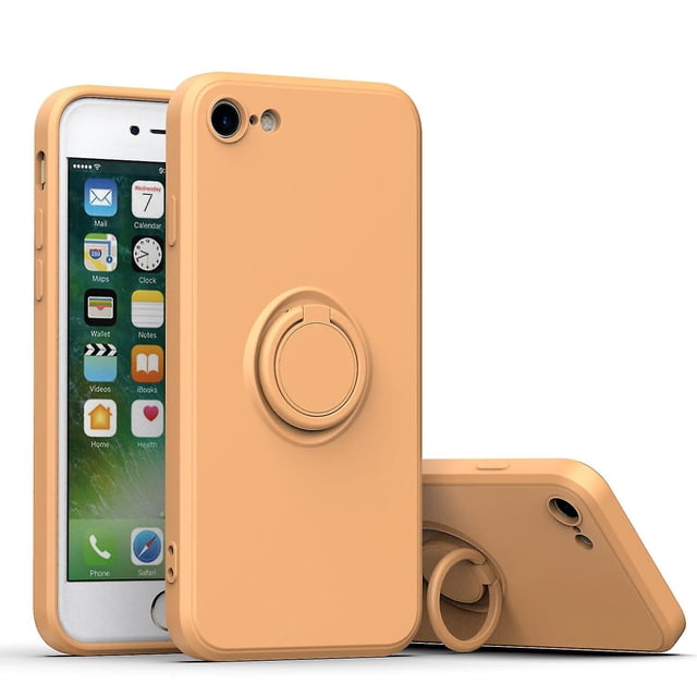 Funda de color sencillo para iPhone 7/8/7 Plus con soporte de anillo, placa metálica para carga magnética, diseño antigolpes y soporte giratorio de 360 grados.