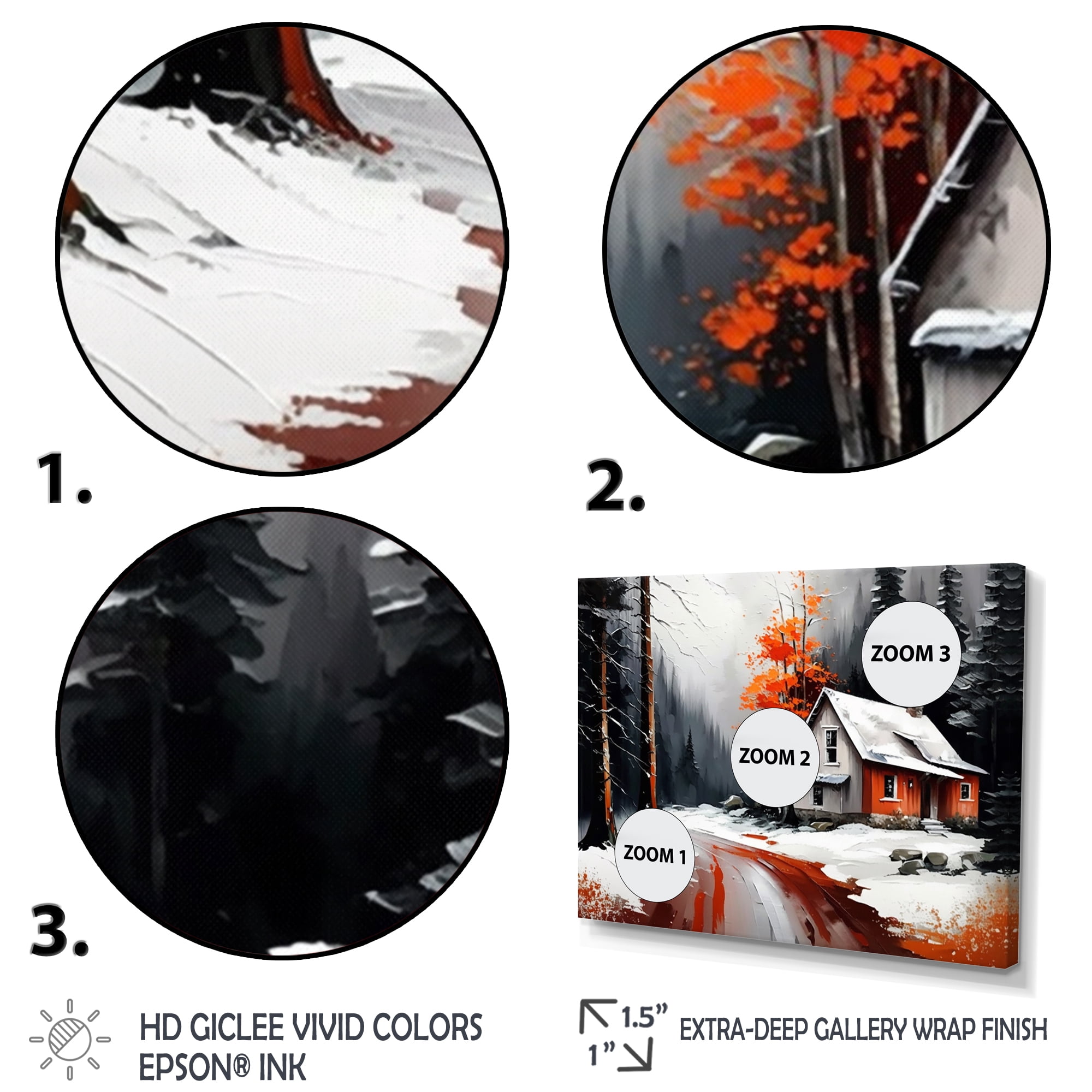 Designart Monochrome Orange Cottage In Winter IV Canvas Wall Art