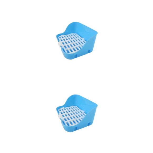 Methold Bandeja de arena para animales pequeños, jaulas de forma Rectangular de esquina de conejo y Guinea, urinario de entrenamiento para Azul 2piezas