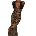 thumbnail image 2 of Women Vintage Lace V Neck Backless Maxi Dress Sleeveless Flower/Leopard Print Party Club Long Dress, 2 of 6