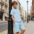 thumbnail image 5 of Fnooota Boys Summer Outfit Sets Size 10-12, Cotton Linen Short Sleeve Summer 2 Piece Kids' Clothing Sets Light Blue Size 11-12 T, 5 of 6