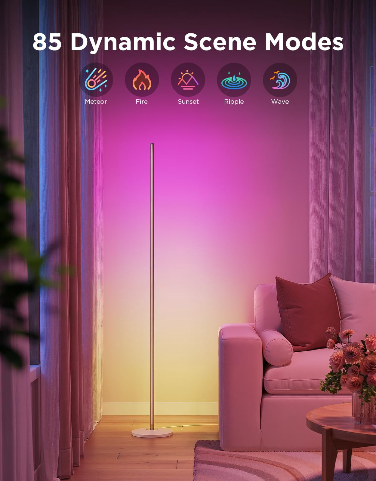 Govee Rgbic Floor Lamp Basic  Led Corner Works With Alexa 1000lm Modern Music Sync And 16 Million Diy Colors Color Changing Standing For Bedroom Living Room
