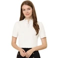 thumbnail image 1 of Blusa Elegante Allegra K Manga Corta Escote En V Ojales De Encaje Mujer Blanco S, 1 of 6