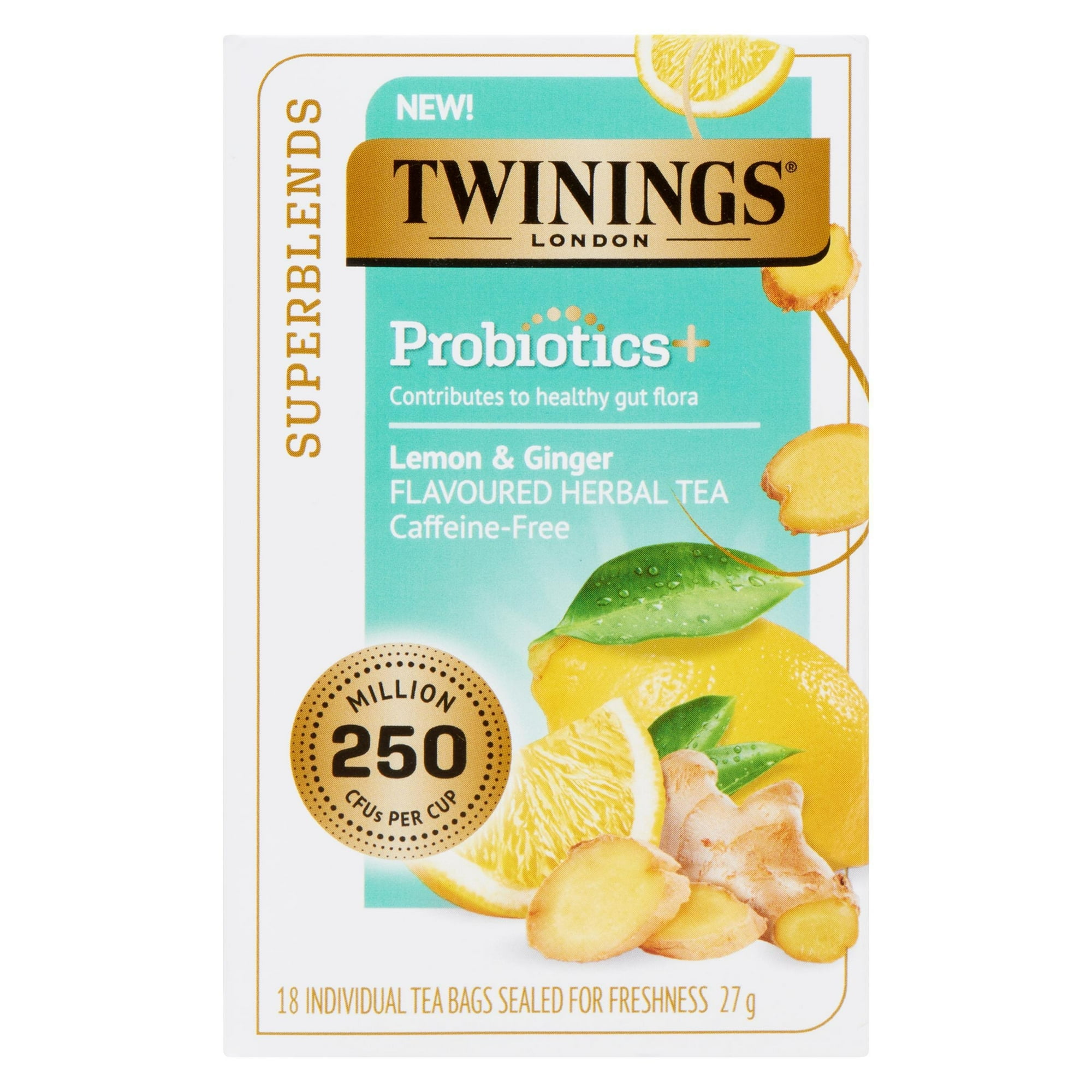 Twinings Superblends Probiotics+ Lemon & Ginger 18 Tea Bags, Lemon & Ginger