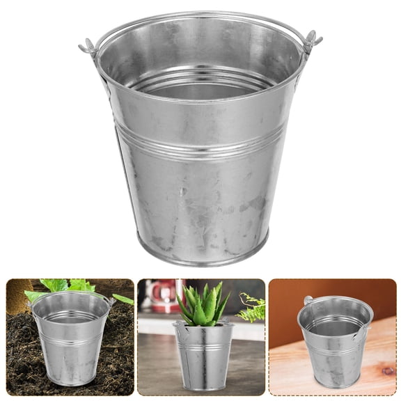 LOLIPPYY Small Metal Bucket with Handle, Iron Storage Container for Plants, Gardening, and Multi-Purpose Use