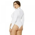 thumbnail image 3 of Xmarks Women's Plus Size Zipper Long Sleeve Bodysuits Basic Leotard White(Turtleneck), 3 of 6