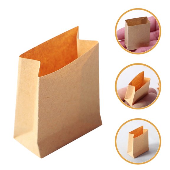 KAKOWELY 10Pcs Mini Paper Bags Tiny Paper Favor Bags for Dollhouse Kitchens and Miniature Scenes 3.8x3x1.5in