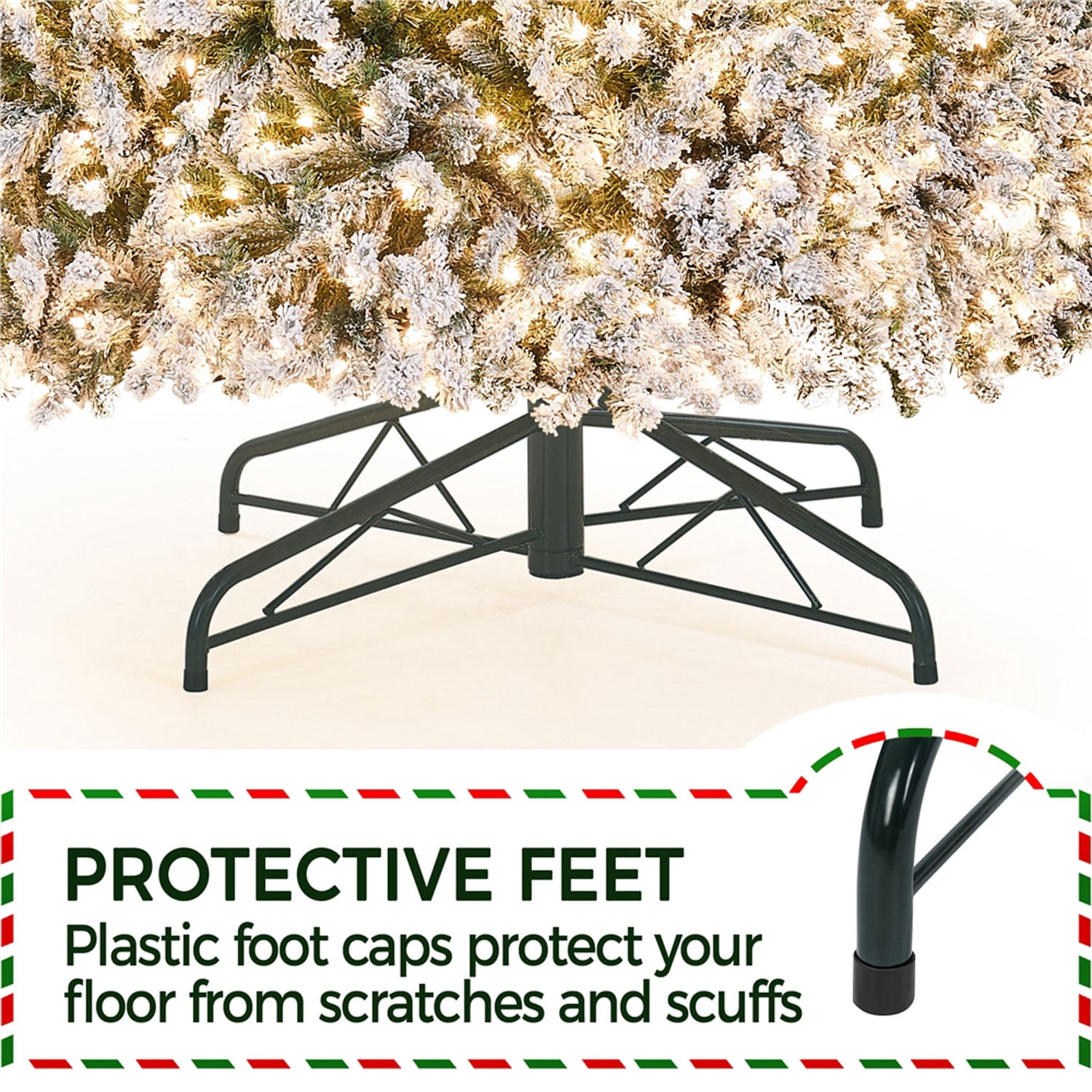 Alden Design 12FT Pre-lit Flocked Christmas Tree with Foldable Stand Hinged Fir Holiday Decorative Tree with 1750 LED Warm Lights, Green&White