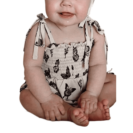 

Thaisu Toddler Baby Girls Casual Sleeveless One Piece Bodysuit Clothing Romper Butterfly Print Jumpsuit