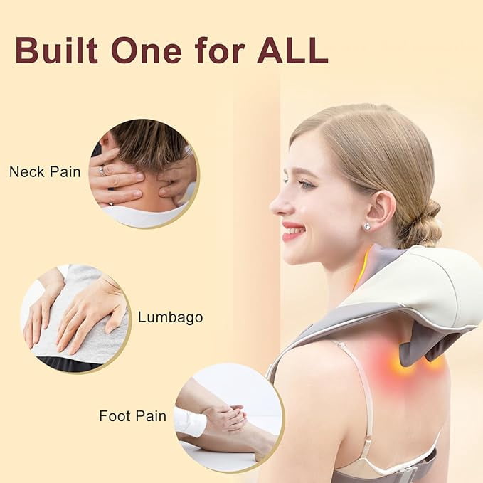 Neck Massager with Heat, Electric Neck Shoulder Massager Cordless Shiatsu Massage Pillow for Pain Relief Deep Tissue, Portable Neck Massager with Heat Therapy, Buckle Basic Model