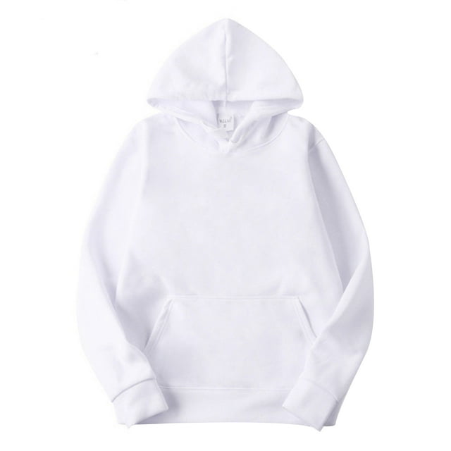 Yeahdor Men's Basic Long Sleeve Drawstring Hoodie Sweatshirt Casual Solid Color Pullover Tops White 4XL