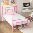 thumbnail image 3 of VECELO Twin Size Metal Bed Frame with Headboard & Footboard for Kids, No Box Spring Needed, Pink, 3 of 11