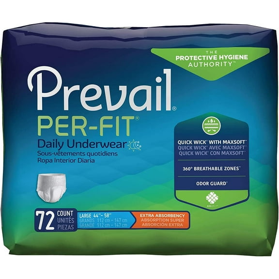 Prevail Per-Fit Protective Underwear, Pull-on Adult, 44"-58", Large-Case of 72