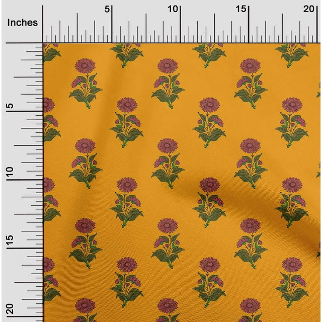 oneOone Viscose Chiffon Mustard Yellow Fabric Floral Block Craft Projects Decor Fabric Printed By The Yard 42 Inch Wide