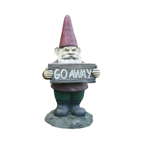 Hi-Line Gifts 10" Gnome Holding Go Away Sign Garden Statue