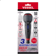Vessel Tools BALL GRIP Rechargeable Screwdriver 3 Adj speed w/ 5pc Bit Set