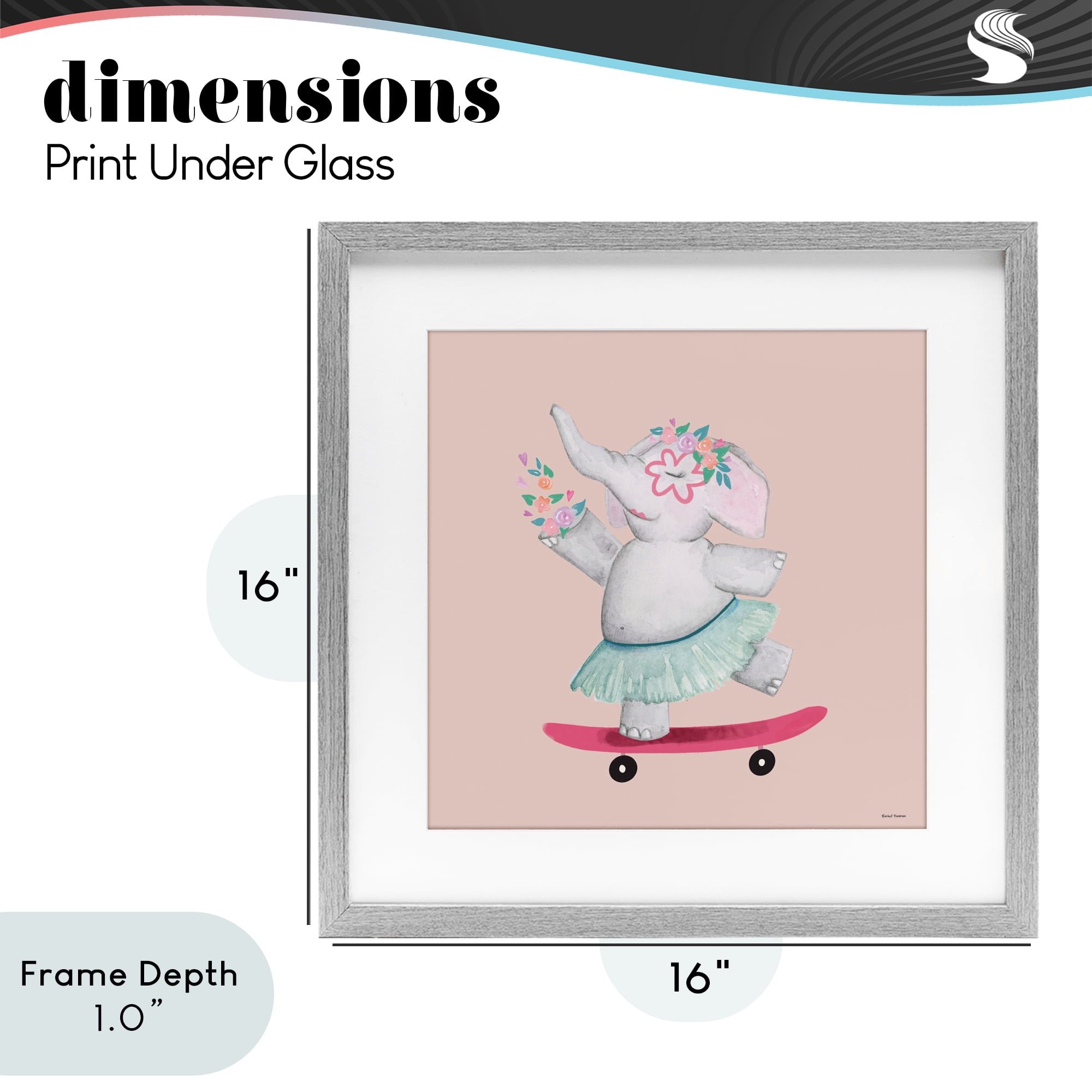 Stupell Industries Skateboarding Elephant with Flowers Gray Framed Print Under Glass, design by Rachel Nieman