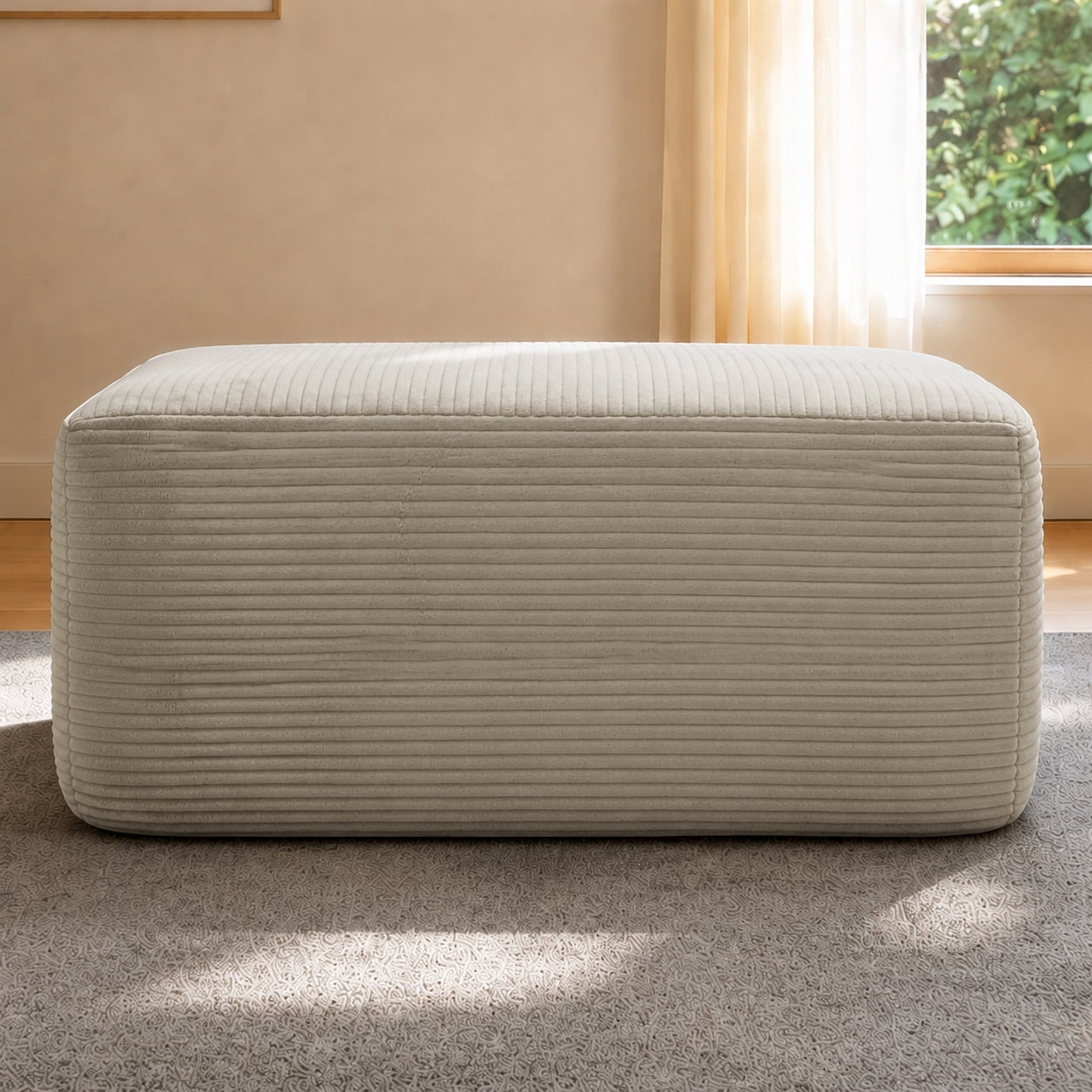 Howcool Oversized Corduroy Ottoman Bench for Living Room, Rectangle Plush Footrest Pouf, Extra Seating & Coffee Table for Sofa, Compressed Memory Foam, No Assembly Required, Camel