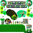 thumbnail image 1 of Ben 10 Birthday Party Supplies, 163 Pcs Ben 10 Party Supplies Include Ben 10 Birthday Cake Topper Banner Balloons Stickers & Ben 10 Party Plates Tablecloth Napkins Cups etc Ben 10 Party Decorations, 1 of 5