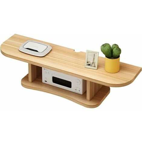 Floating TV Stand, Wall Mounted Shelf to Hide Cable, 2 Tier Media Console, Wall Decor (Color: Wood, Size: 60cm) GHOST