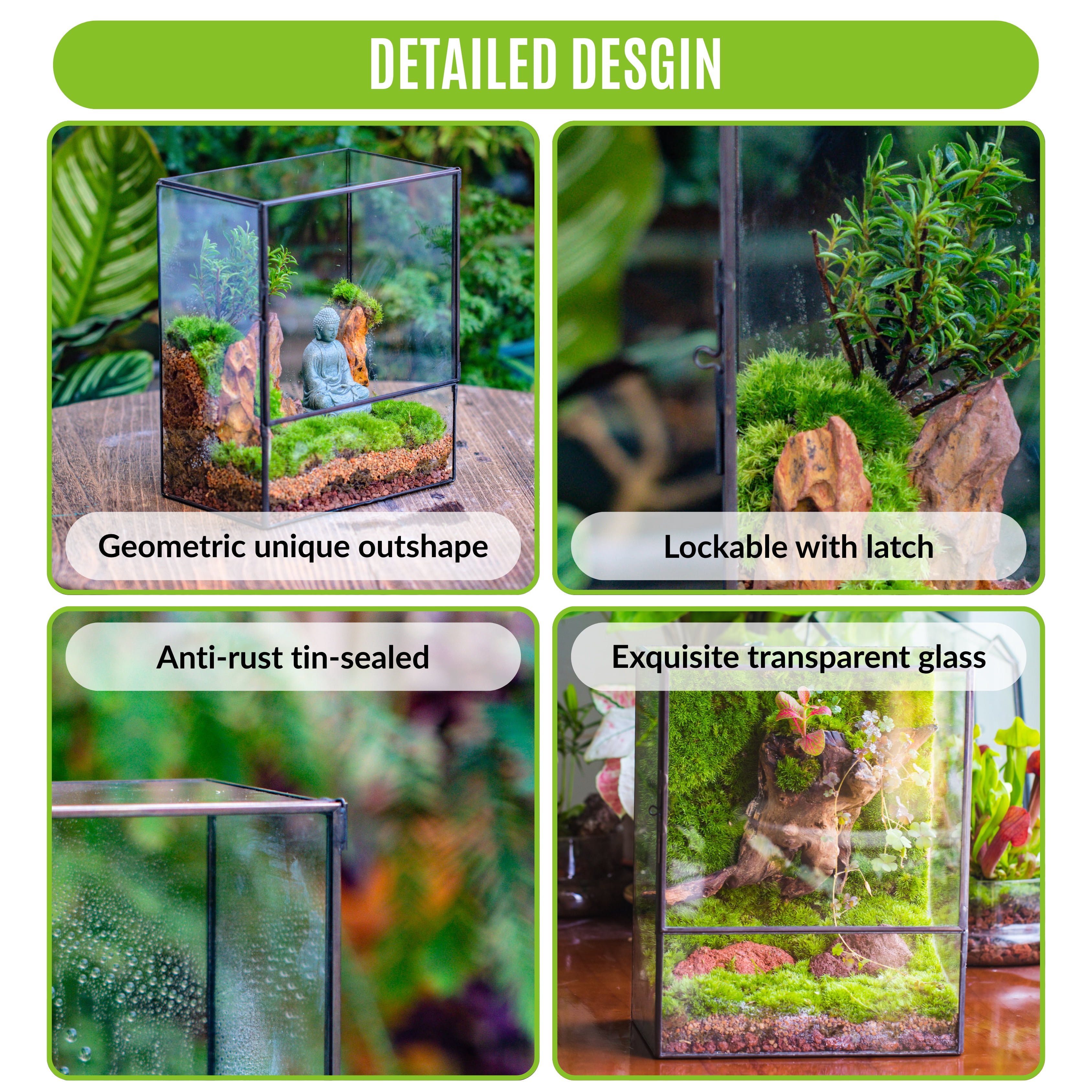 NCYP Small Rectangle Glass Terrarium with Door - Clear Tall Closed Geometric Planter for Moss, Fern, Indoor Tabletop Decor (Terrarium Only)