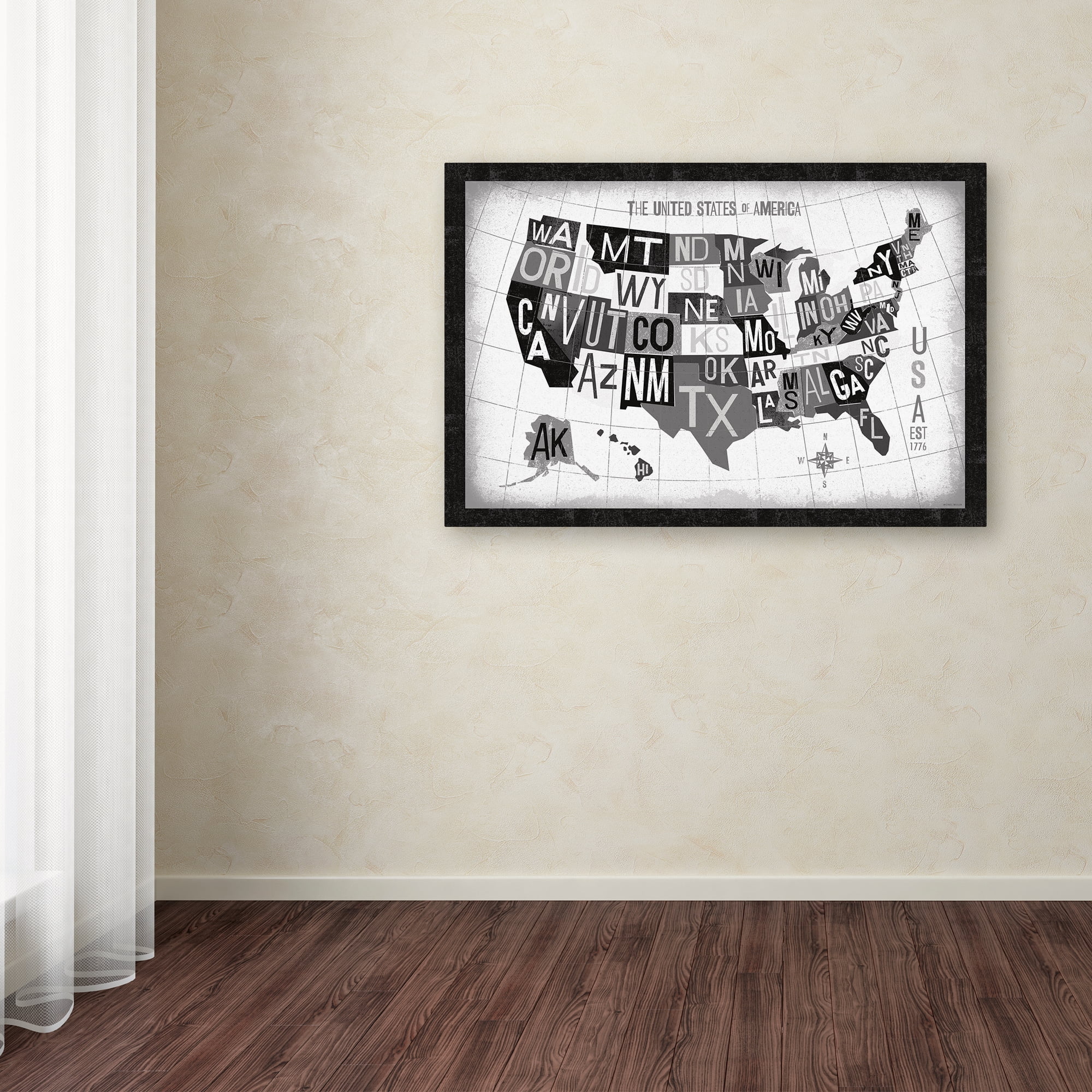 Trademark Fine Art 'Letterpress USA Map Dark' Canvas Art by Michael Mullan
