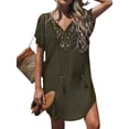 thumbnail image 1 of Bellella Robe d'Été de Plage pour Femmes Robe Courte Unie Col en V Mini Robe Manches Larges Couverture Fête Vert m, 1 of 2