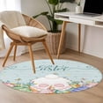 thumbnail image 4 of Easter Round Area Rug 3.3Ft Washable Circle Rugs for Dining Room Table, Country Bunny Feet Eggs Floral Green Wooden Plank Non-Slip Carpet Floor Mats Indoor Outdoor Carpet Runner Aesthetic Home Decor, 4 of 8