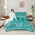 thumbnail image 4 of Homewish Paisley Pattern Bedding Comforter Set,Retro Boho Style Twin Comforter Sets,Cyan White Bedding Set For Adults,Breathable Home Decor Reversible,2pcs, 4 of 8