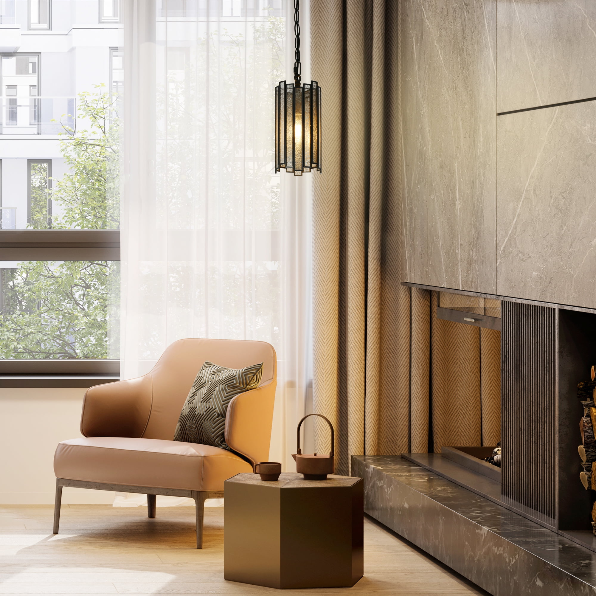LNC 1-Light Black Pendant Light, Colored Glass-Cylinder