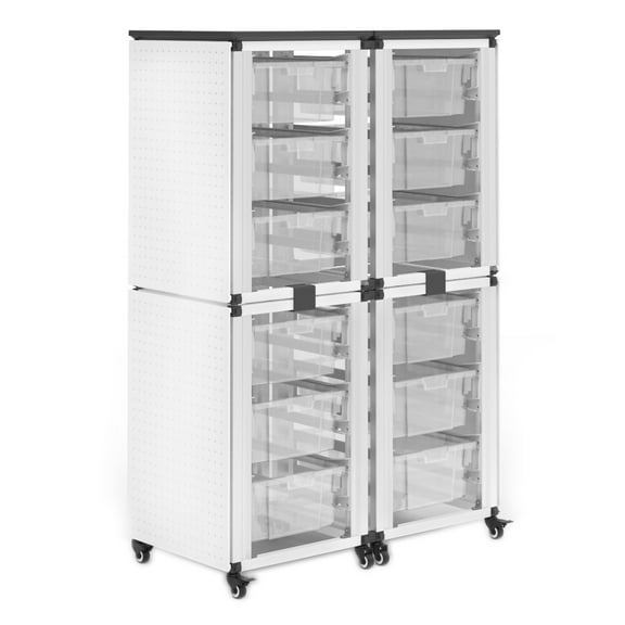 LUXOR MBS-STR-22-12L Modular Classroom Storage Cabinet - 4 stacked modules with 12 large bins