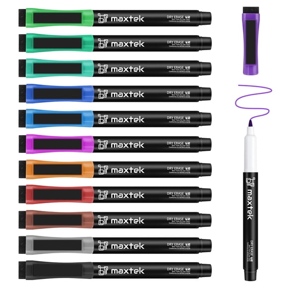 Marcadores borrables en seco maxtek 12 colores ultrafinos de 0,7 mm
